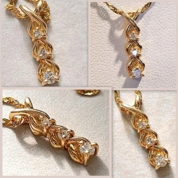 14K Gold Diamond Drop Pendant & Chain - Picture 11 of 11